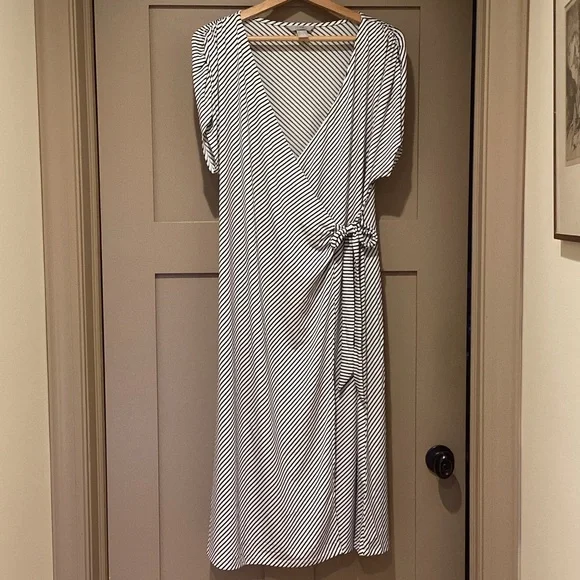 h&m striped midi dress Hm Jersey Wrap Dress White & Black Striped, Casual Dresses For Women, L, Black/white, Polyester Blend